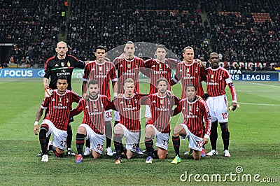 The Milan players before the match Editorial Stock Photo